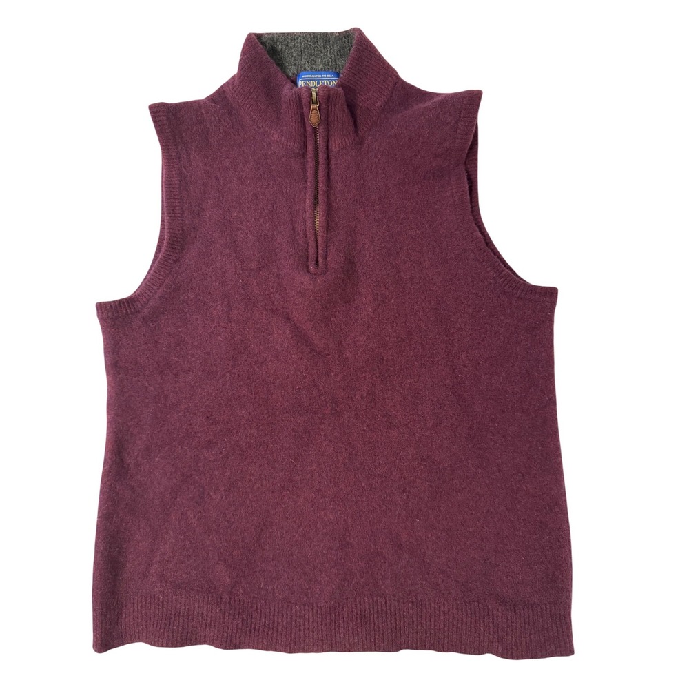 Pendleton Womens 100% Lambs Wool Quarter Zip Sweater Vest Burgundy Size L